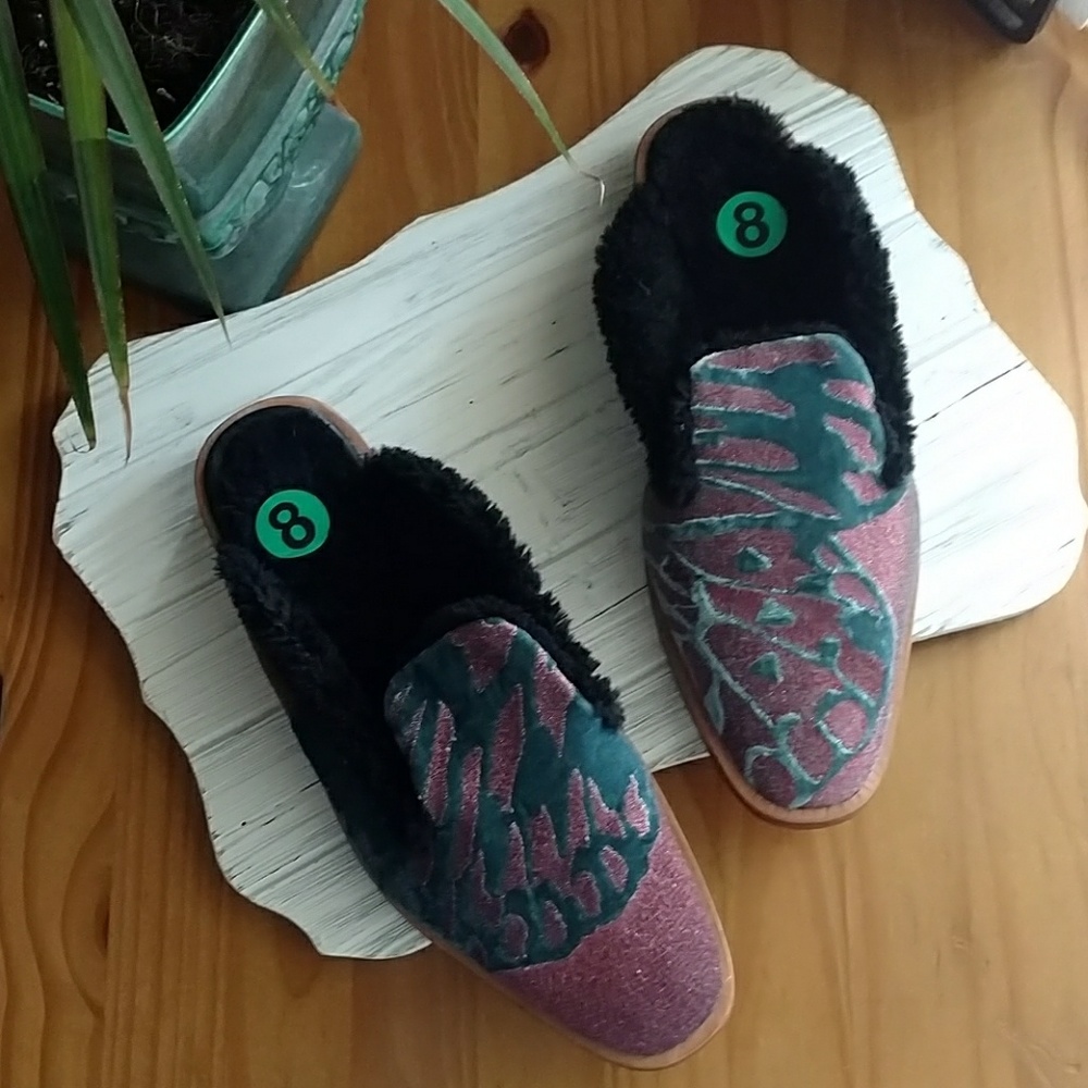 Free People Velvet Butterfly Sherpa Lined Mule Clogs Shoes 8.5 EU 39 NWOB